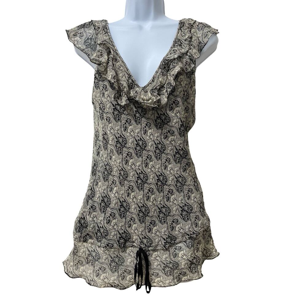 Vtg Max Studio Womens Y2k Silk Floral Sheer Tank Top Size 0 Black Dainty Fairy